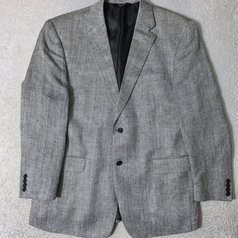 Jos. A. Bank Sport Coat Mens 46 R‎ Gray Herringbone Tailored Fit Linen Silk
